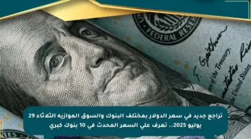 تراجع جديد في سعر الدولار بمختلف البنوك والسوق الموازية الثلاثاء 29 يوليو 2025.. تعرف على السعر المحدث في 10 بنوك كبرى